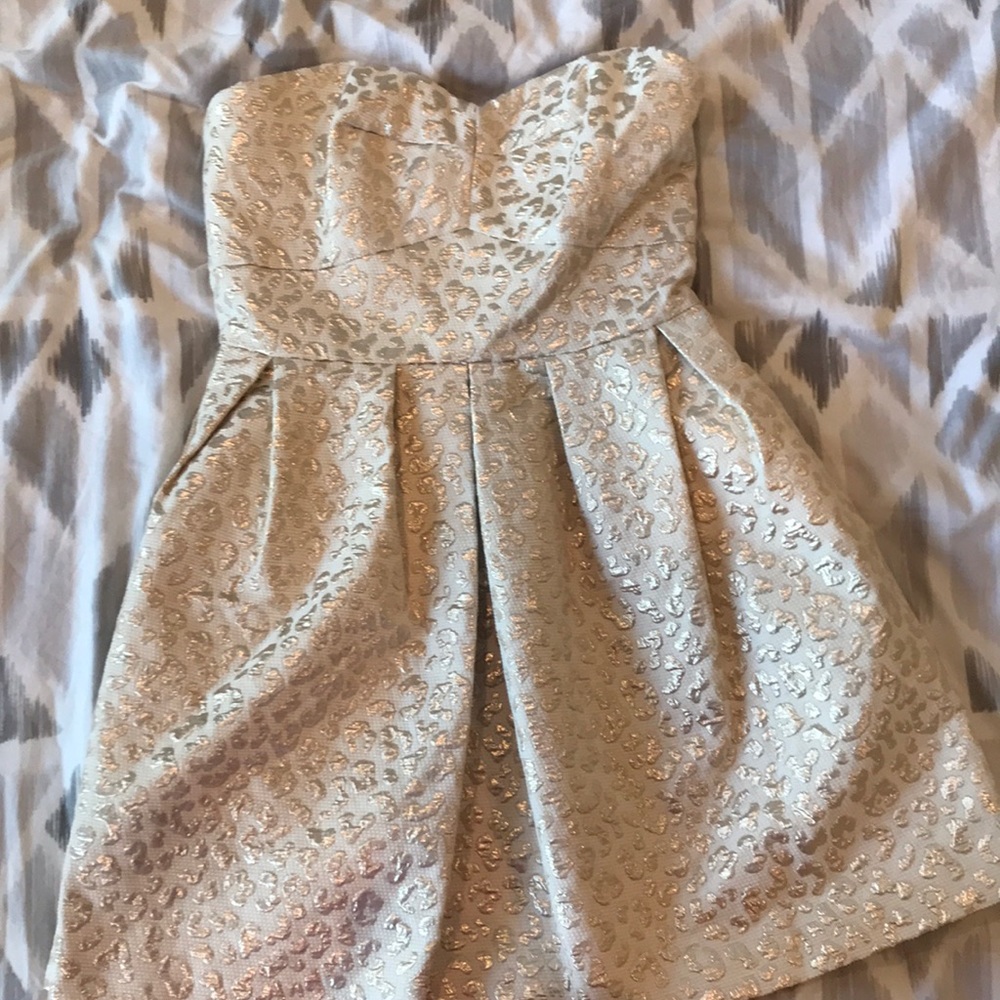 Hutch Gold Leopard Jacquard Dress - Strapless